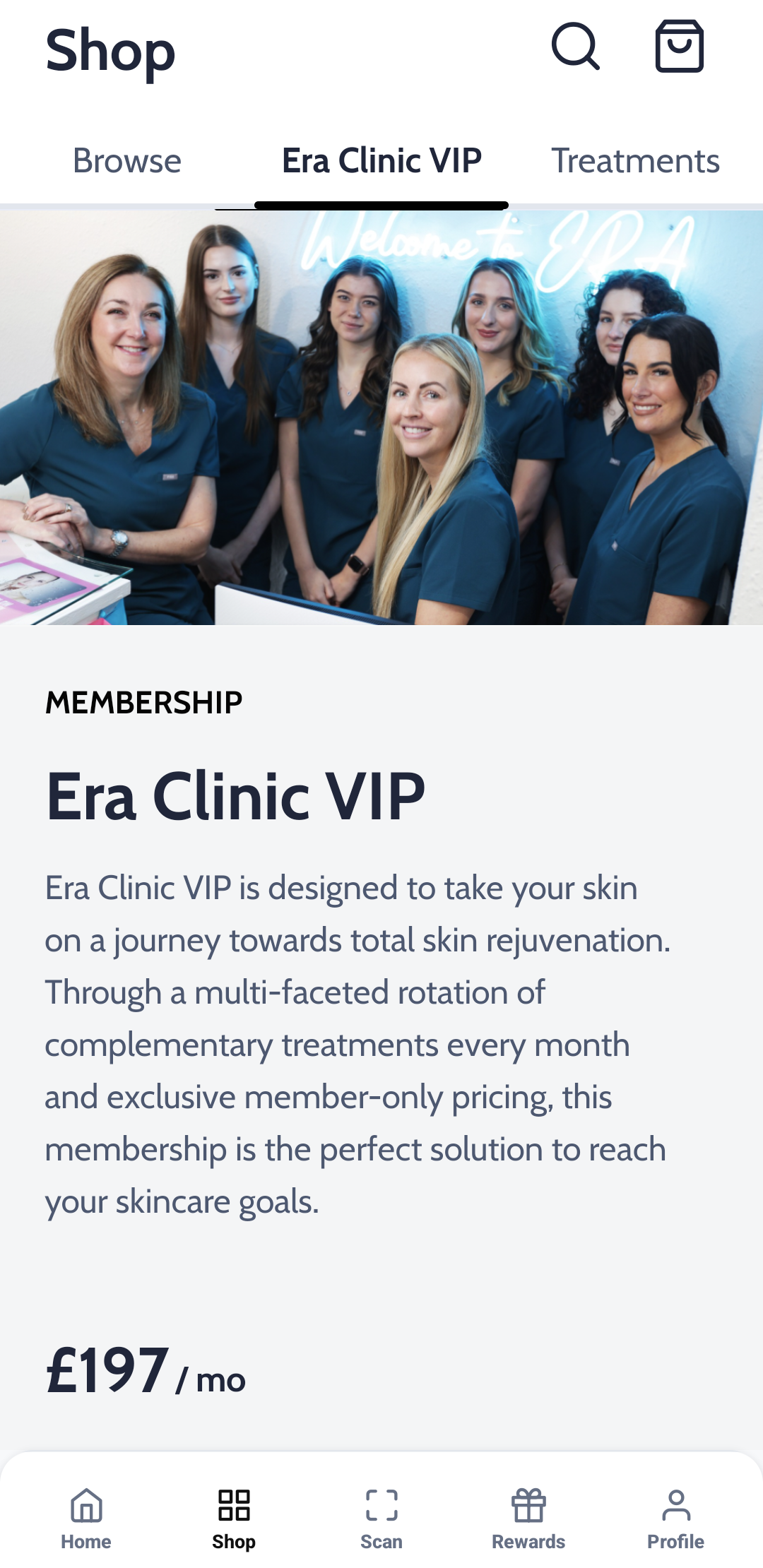 SkinClub patient app membership screen